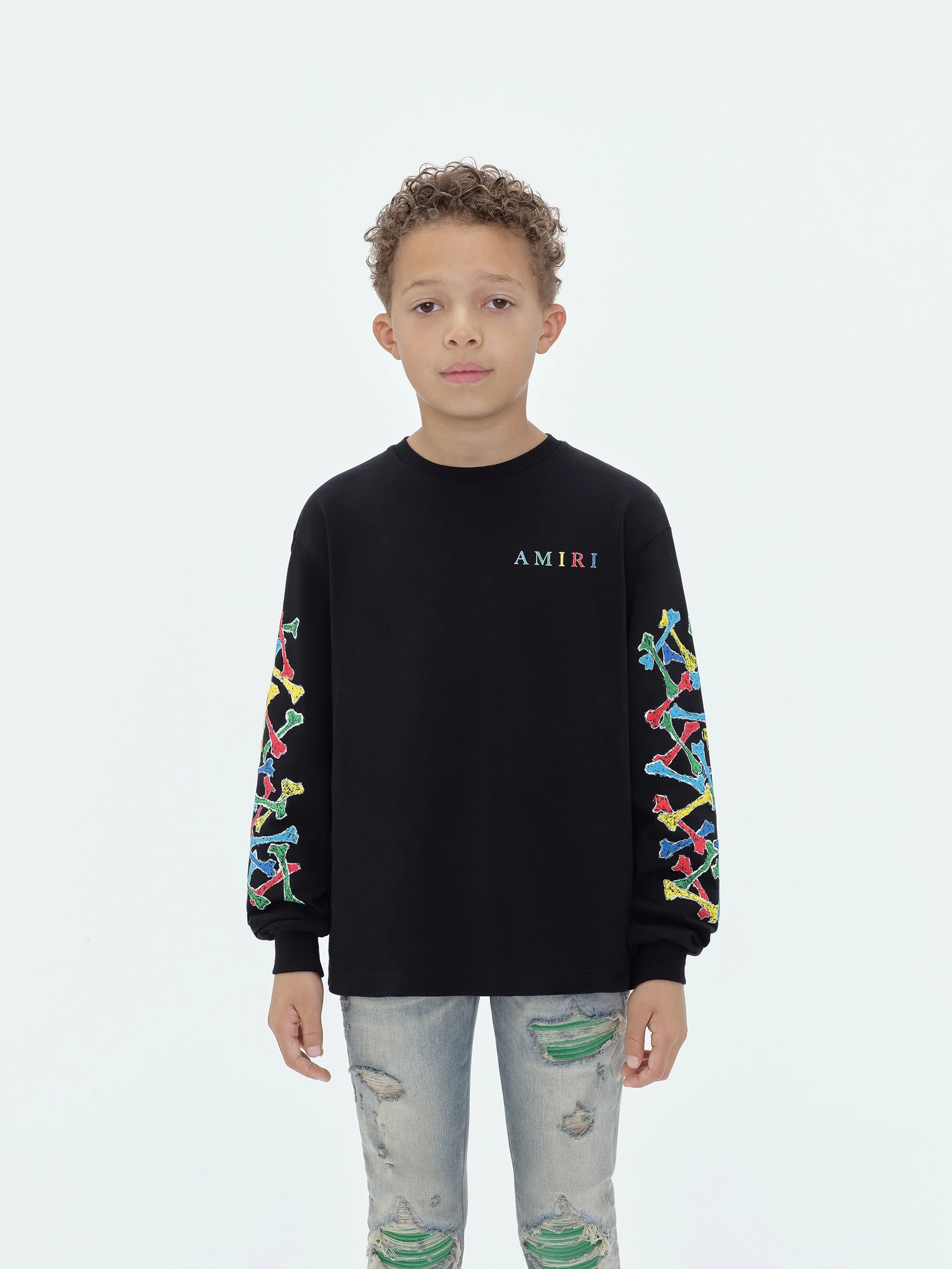 KIDS - AMIRI BONES SCRIBBLE LONG SLEEVE TEE - Black - Image 3