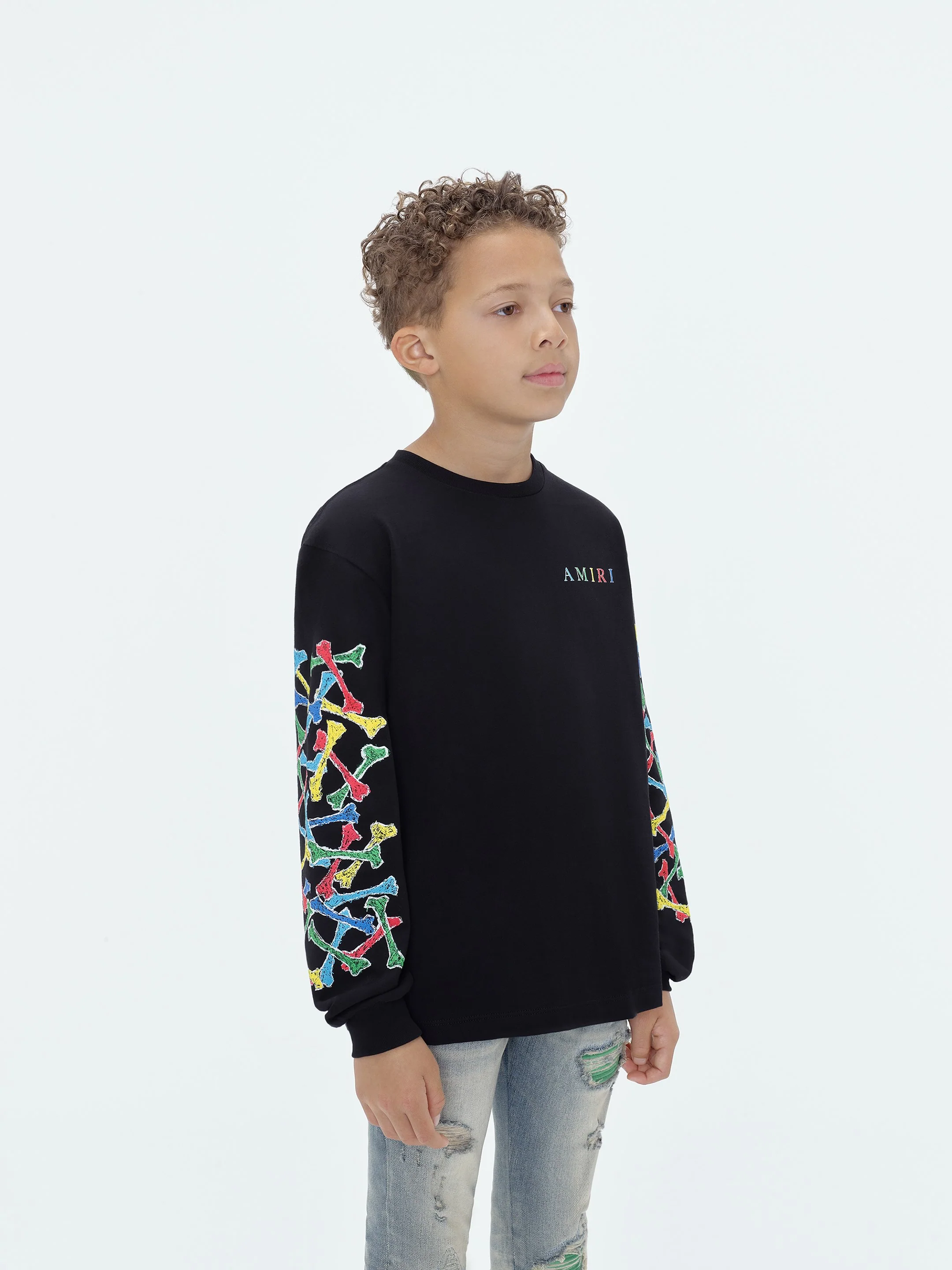 KIDS - AMIRI BONES SCRIBBLE LONG SLEEVE TEE - Black - Image 4