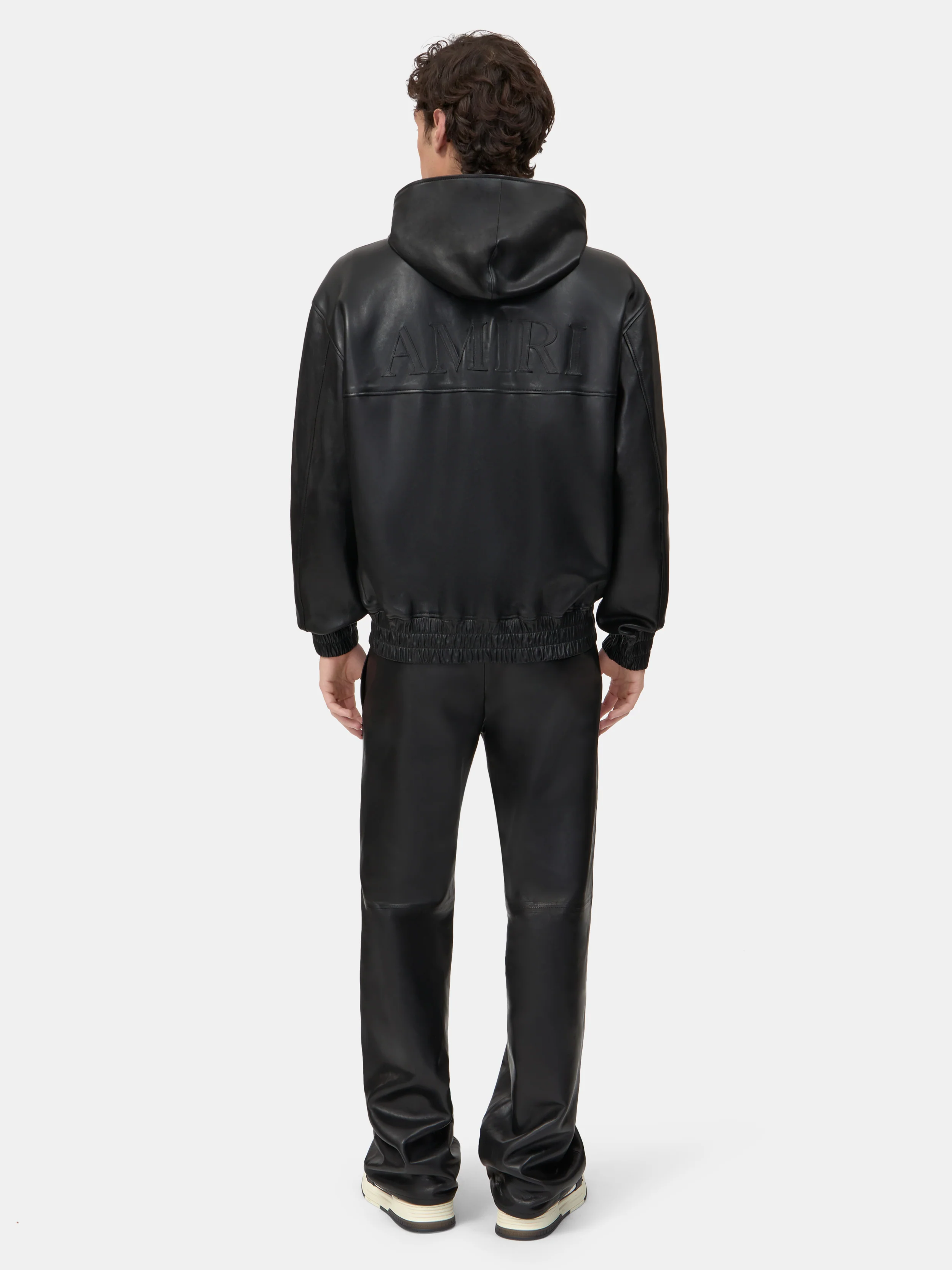 LEATHER OVERSIZED ZIP HOODIE - Black - Image 4