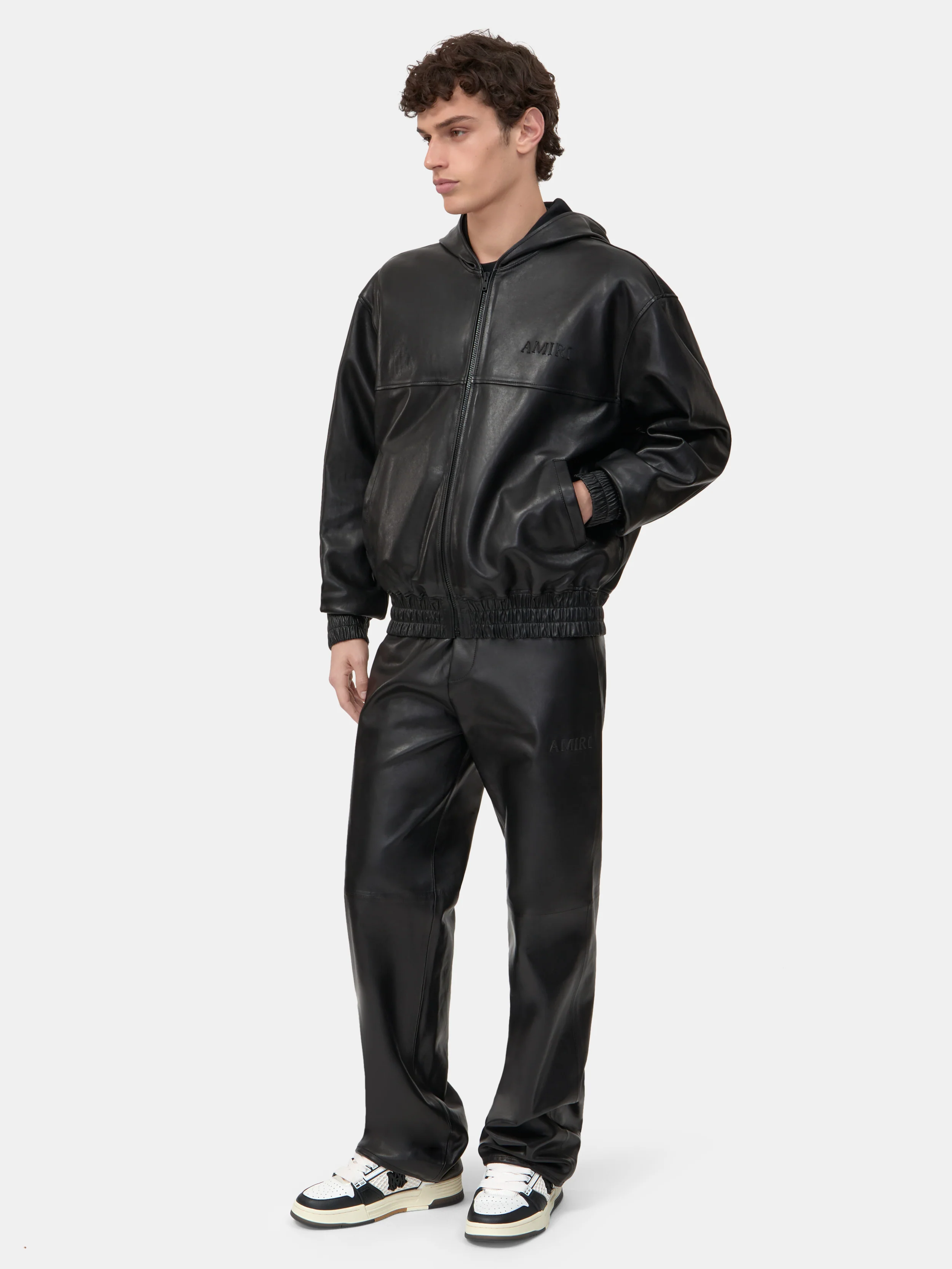 LEATHER TRACK PANT - Black - Image 3