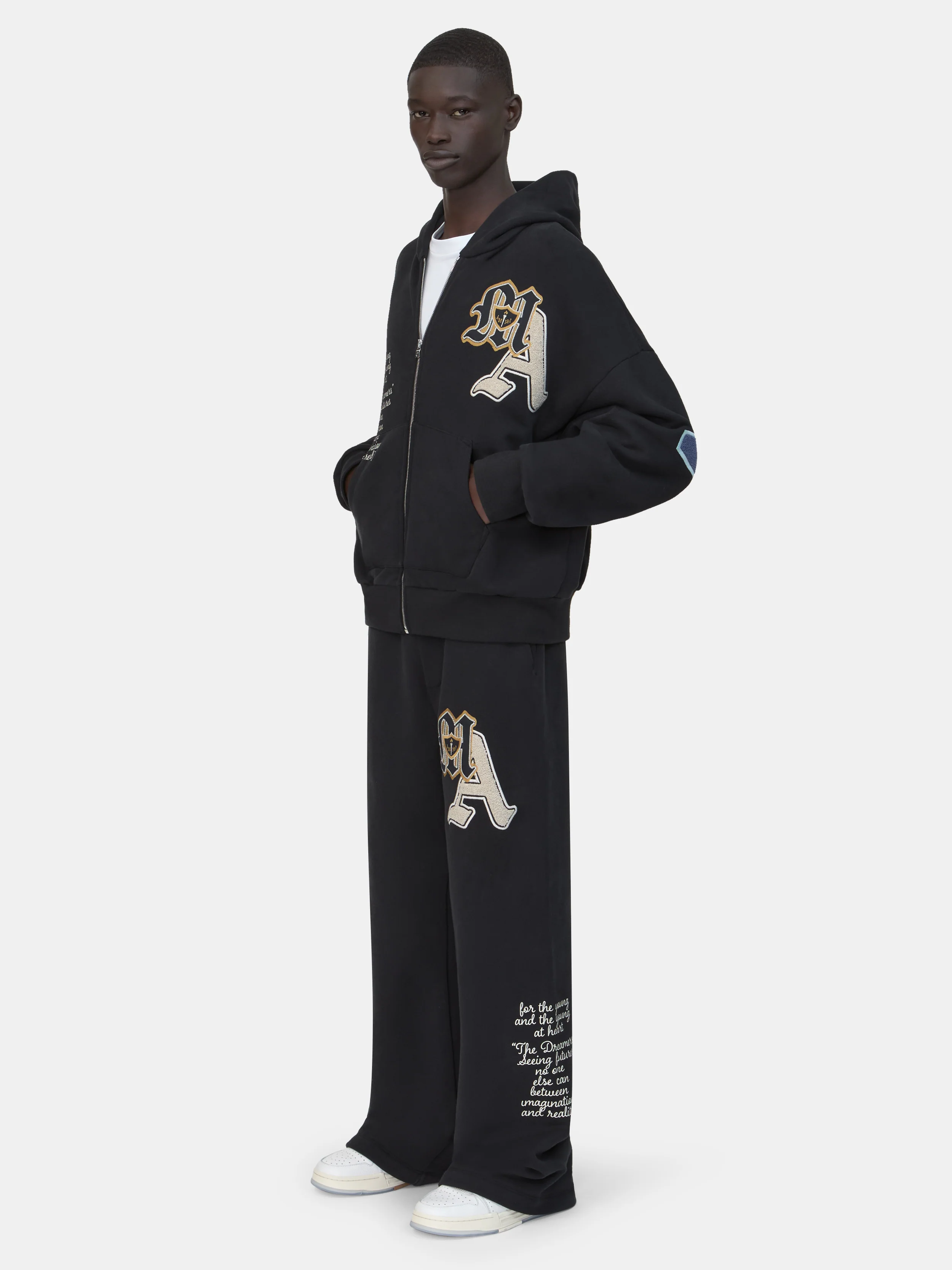 VARSITY PATCH OVERSIZED ZIP HOODIE - Black - Image 3