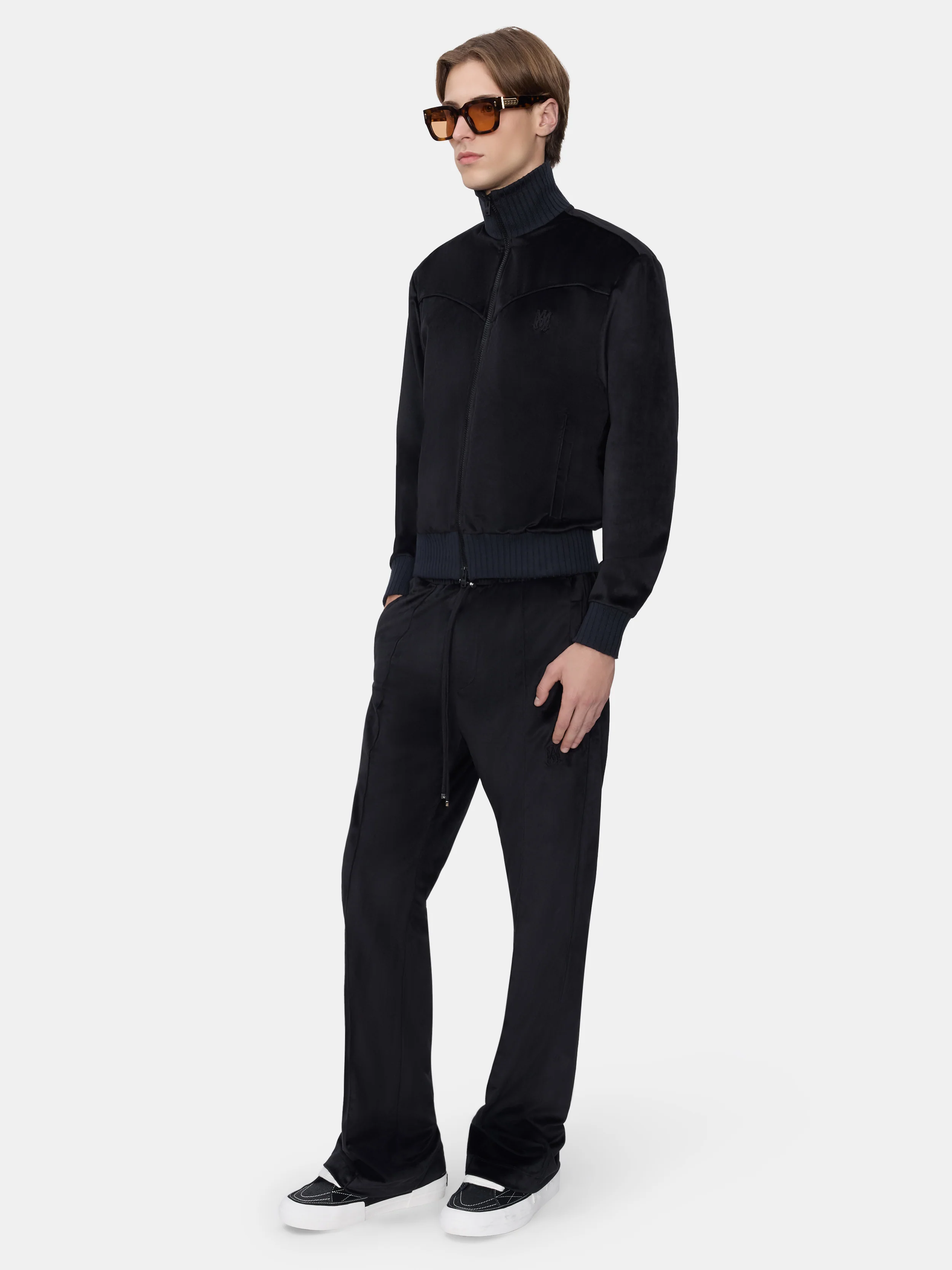 VELVET FLARE TRACK PANT - BLACK - Image 3
