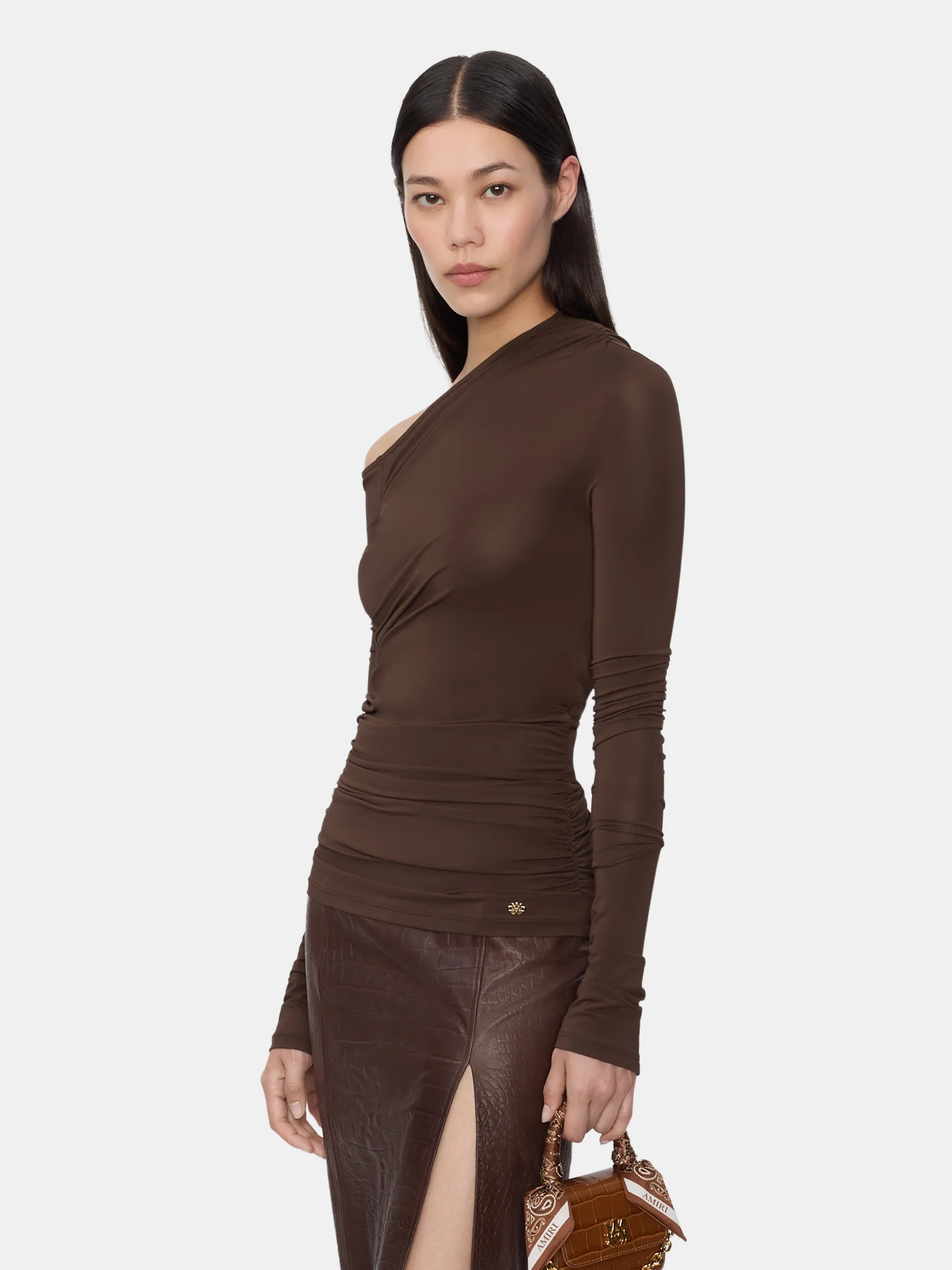 WOMEN - WOMEN'S MA OFF THE SHOULDER LONG SLEEVE TOP - DARK BROWN - Image 3
