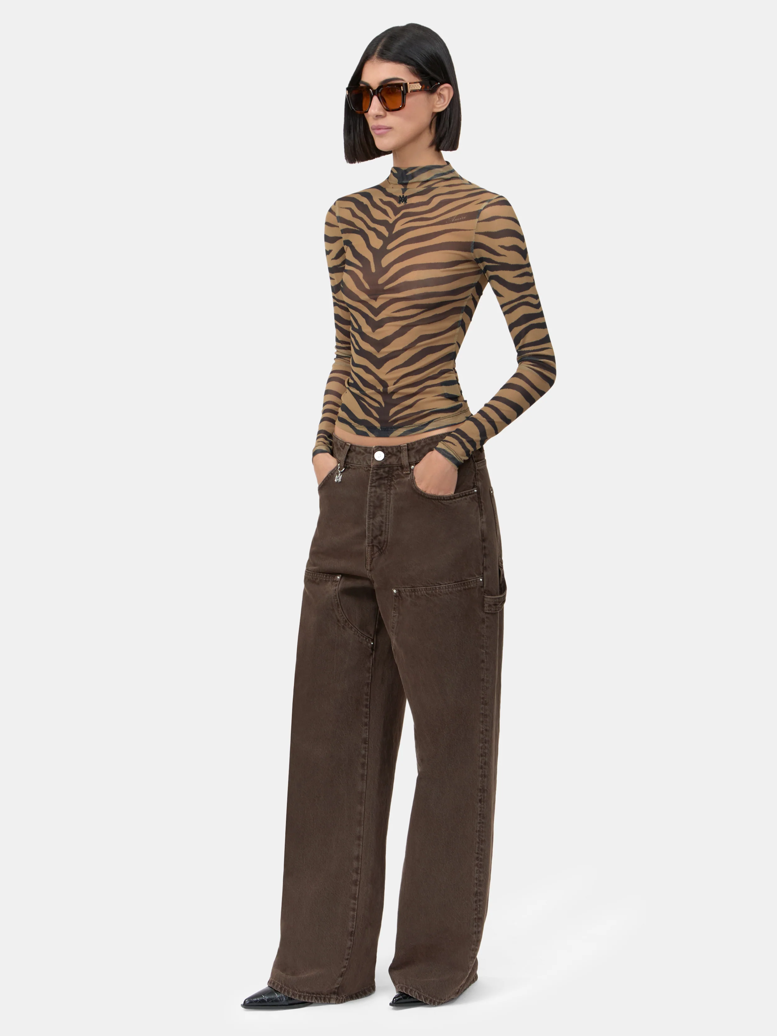 WOMEN - WOMEN'S ZEBRA LONG SLEEVE TOP - Dark Brown - Image 3